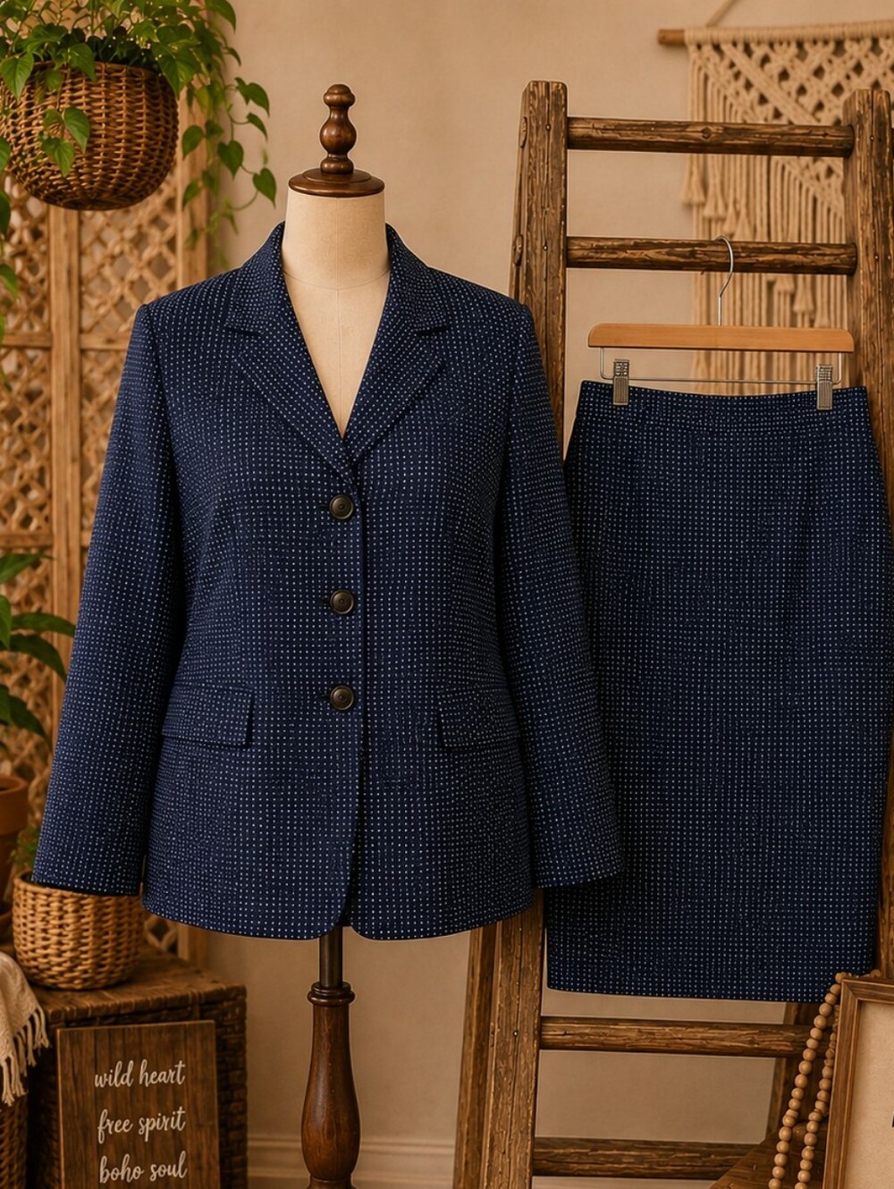 Kasper Navy Blue Blazer with White Dots